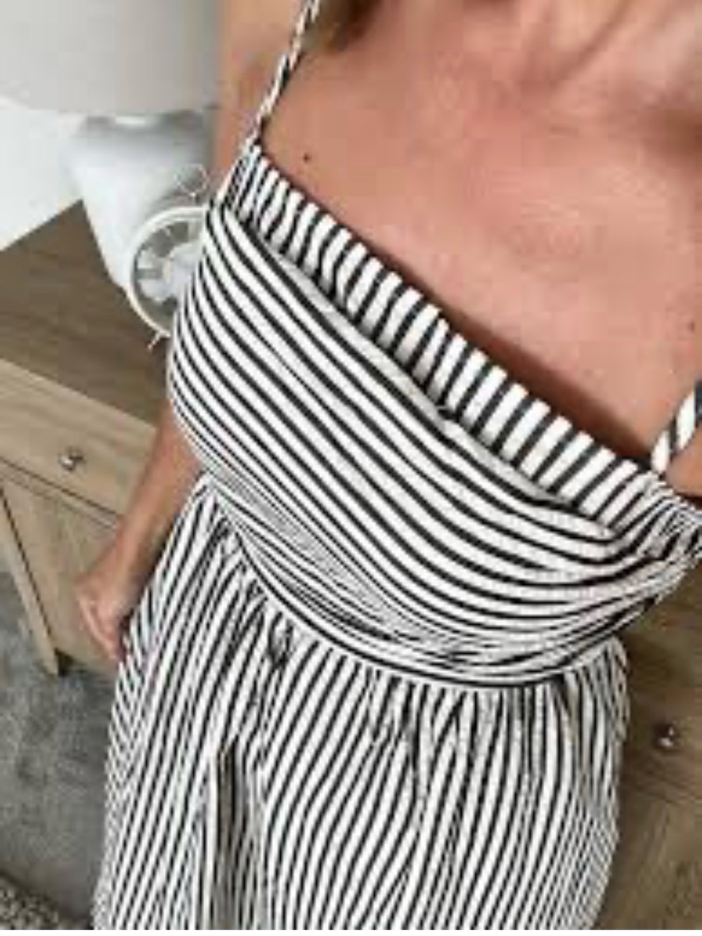 NWOT Black & White Striped seersucker Spaghetti Strap midi Dress